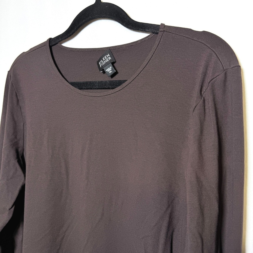 Eileen Fisher Womens XL Brown Viscose Spandex Jersey Long Sleeve Crew Neck Top